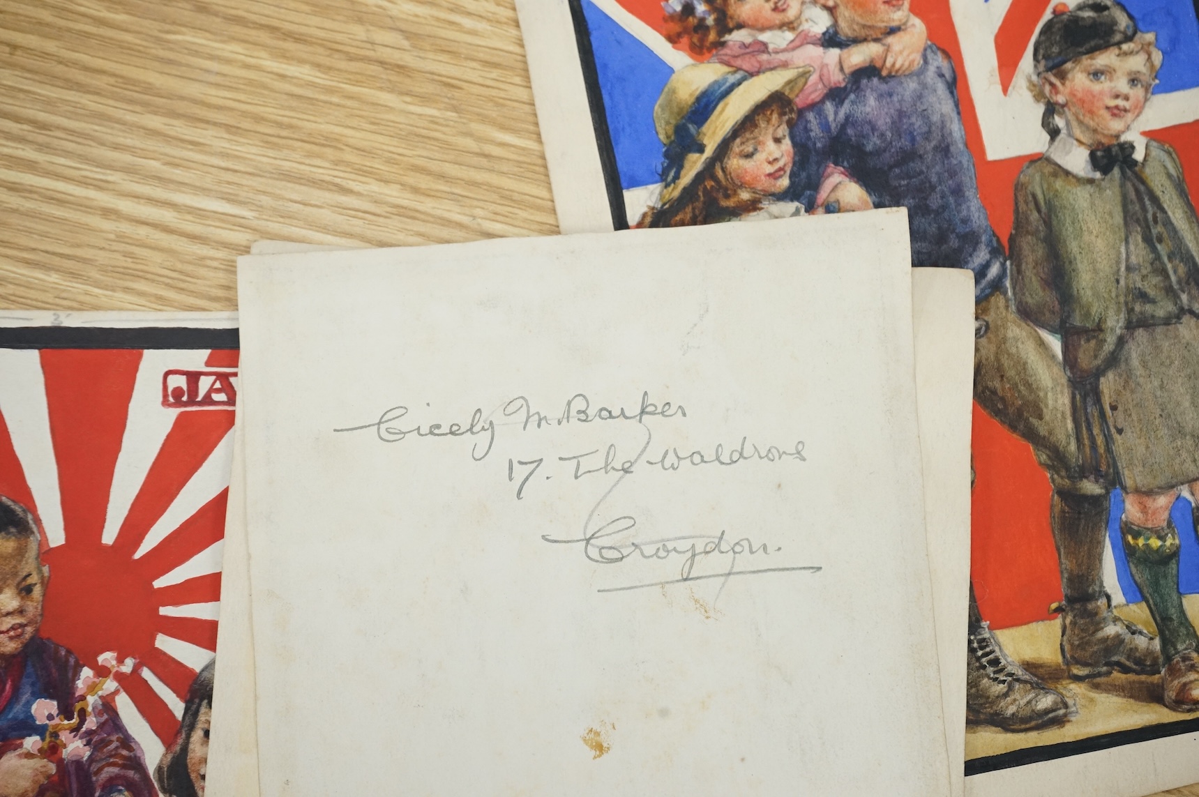 Cicely Mary Barker (1895-1973), a set of eight original watercolours for children's postcard designs, WWI Children of our Allies, to include Great Britain, France and Belgium, each initialled, unframed, 23 x 16cm